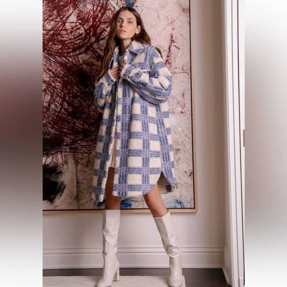 Winter Winds Blue Plaid Shearling Jacket